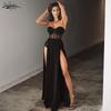 Sexy Side High Split Maxi Dress For Women Strapless Black Elegant Dress Evening Dress Mesh Party Robe Prom Dress Vestidos 21458