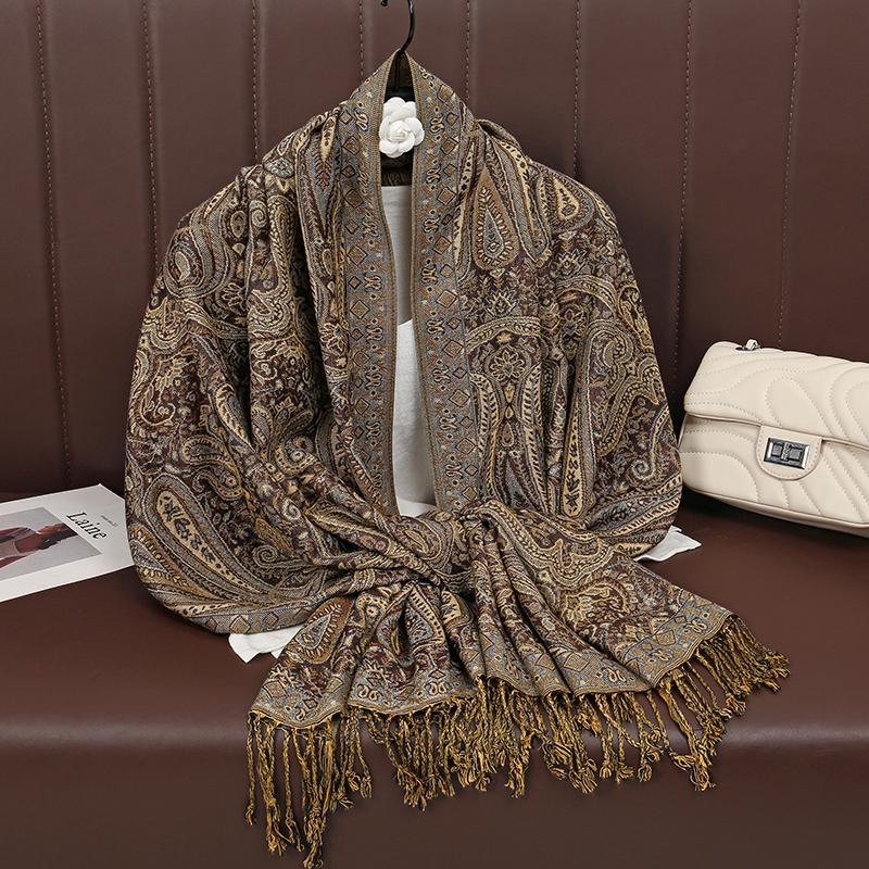 [T792] Luxury Fashion Bohemian Paisley Designer Thick Ethnic Style Jacquard Scarf Women Muslim Hijab Tassel Shawl Wrap Pashmina