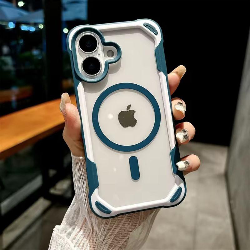 Для Magsafe Magnetic Shockproof Armor Case для iPhone 16 15 14 13 12 11 Pro Max Plus Прозрачный жесткий гибридный бампер задняя крышка