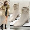 Осень и зима Новые короткие женские ботинки с квадратным носком, короткие, больших размеров, на высоком каблуке, с флисовой подкладкой, универсальные ботильоны на толстом каблуке, короткие ботинки