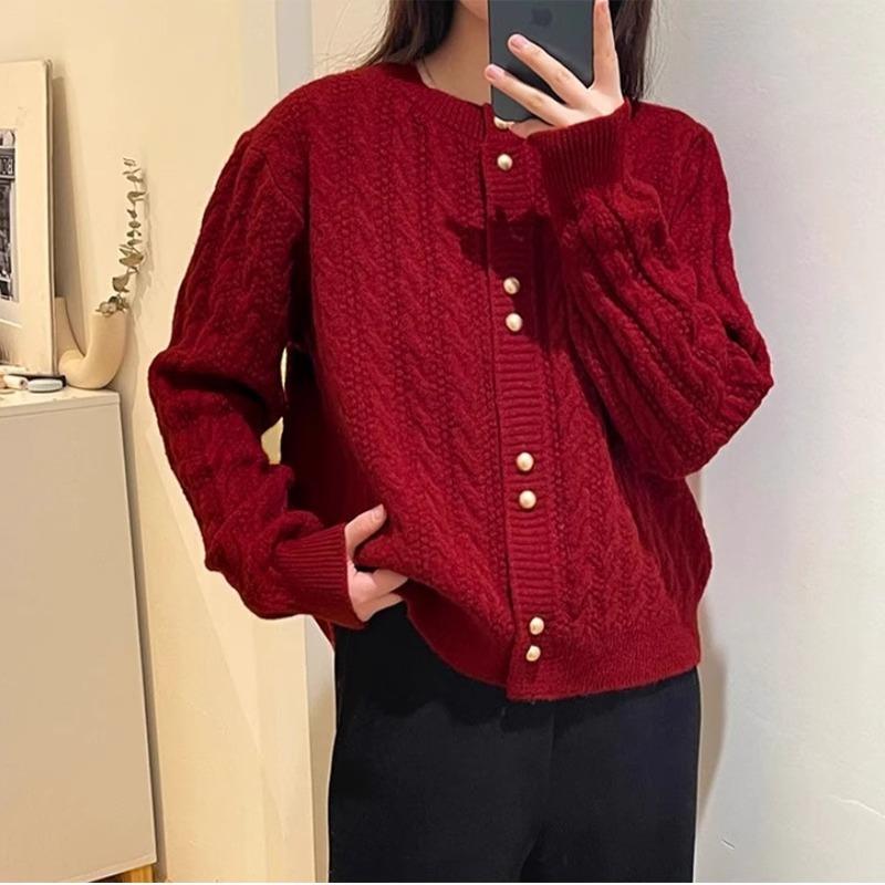 Милый розовый мягкий и универсальный свитер для весны и осени, женская одежда, витой цветок, плечо, круглый вырез, легкий стройнящий вязаный кардиган для взрослых