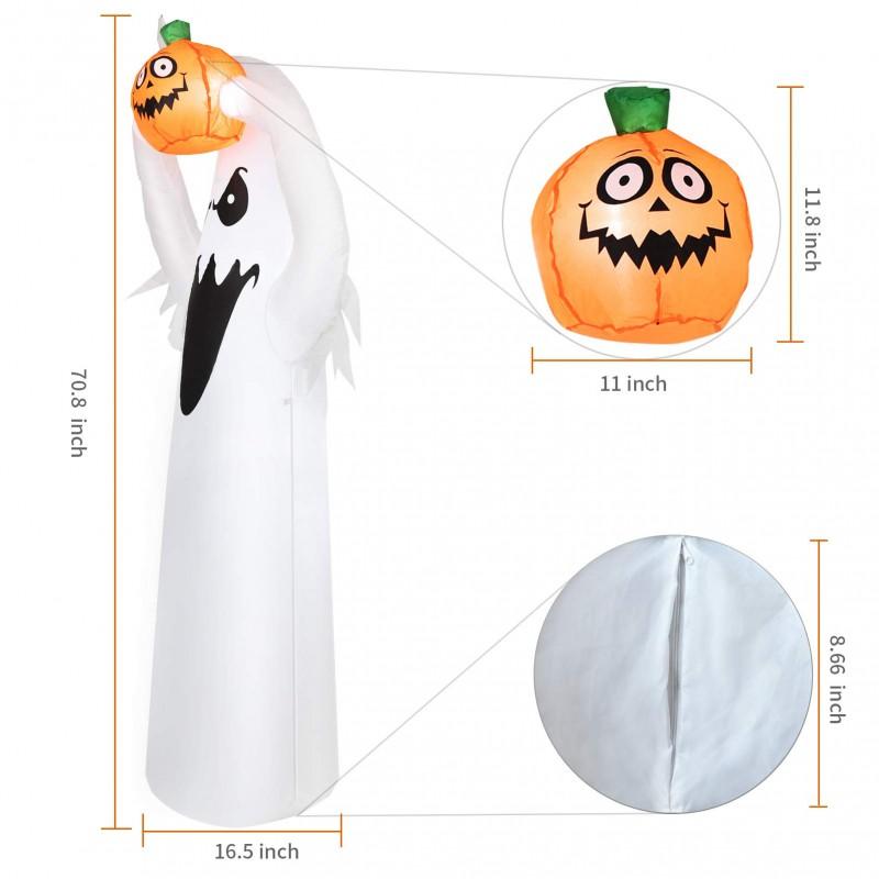 Halloween Inflatable Ghost With Glowing Pumpkin Head Decor 180cm/360cm Height Outdoor Indoor Party Prop US EU UK AU Size