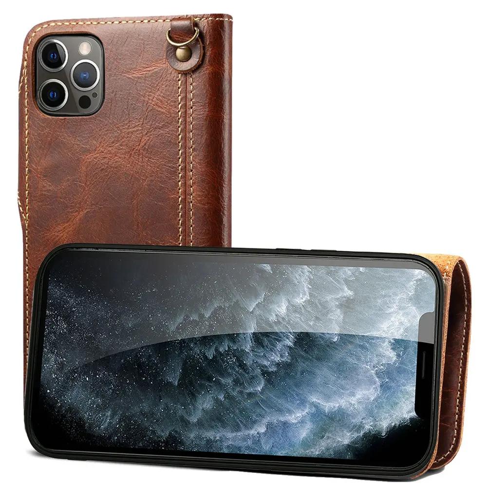 Real Genuine Leather Flip Case for IPhone 18 17 16 15 14 Pro Max Luxury Cover Retro Wallet Book Shell IPhone16 Plus IPhone17 Air