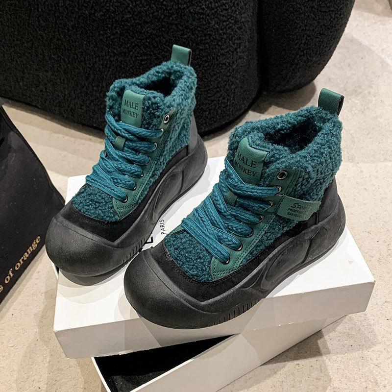 Флисовые сапоги для зимы женские 2025 года, осень и зима, новые универсальные, интернет-знаменитости, теплые, короткие ботинки Martin на платформе, хлопковая обувь