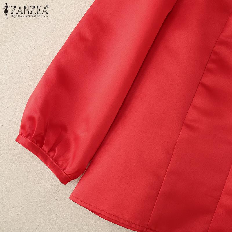 ZANZEA Женская повседневная однотонная блузка с v-образным вырезом и рукавами 3/4