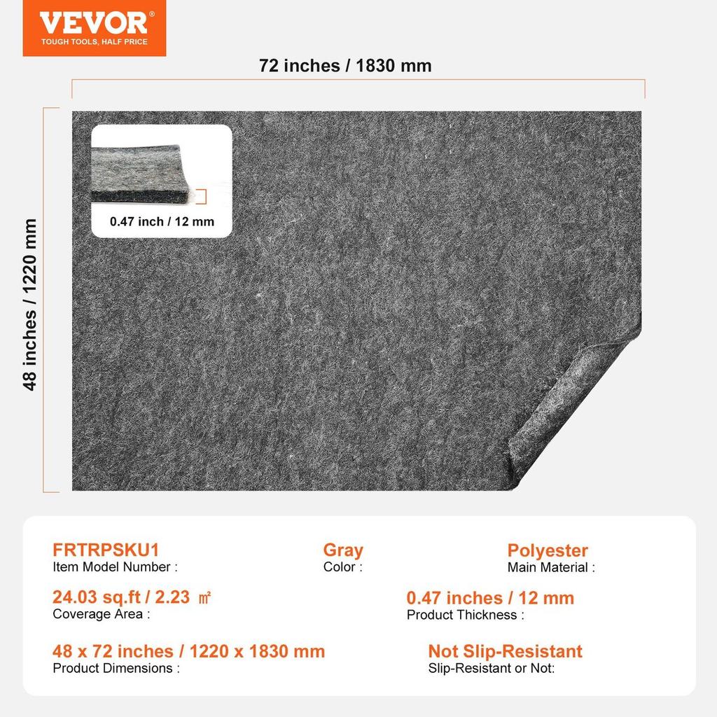 Rug Pad Gripper 4' x 6' Protective Carpet Pad 0.47" Thick for All Floors