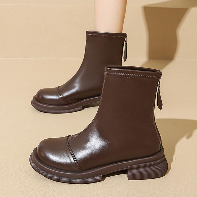 Кожаные массивные женские ботильоны на среднем каблуке в стиле ретро, зимняя обувь 2025 года, дизайнерские классические готические мотоциклетные ботинки для женщин