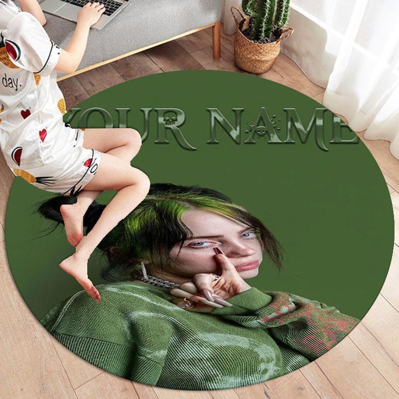 Billie Eilish Custom Name Round Area Rug,Carpet Rug for Living Room Bedroom Sofa Playroom Decor,Non-slip Floor Mat