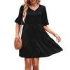 Women's Fashionable And Casual Flared Sleeve V-neck Solid Color Loose Dress