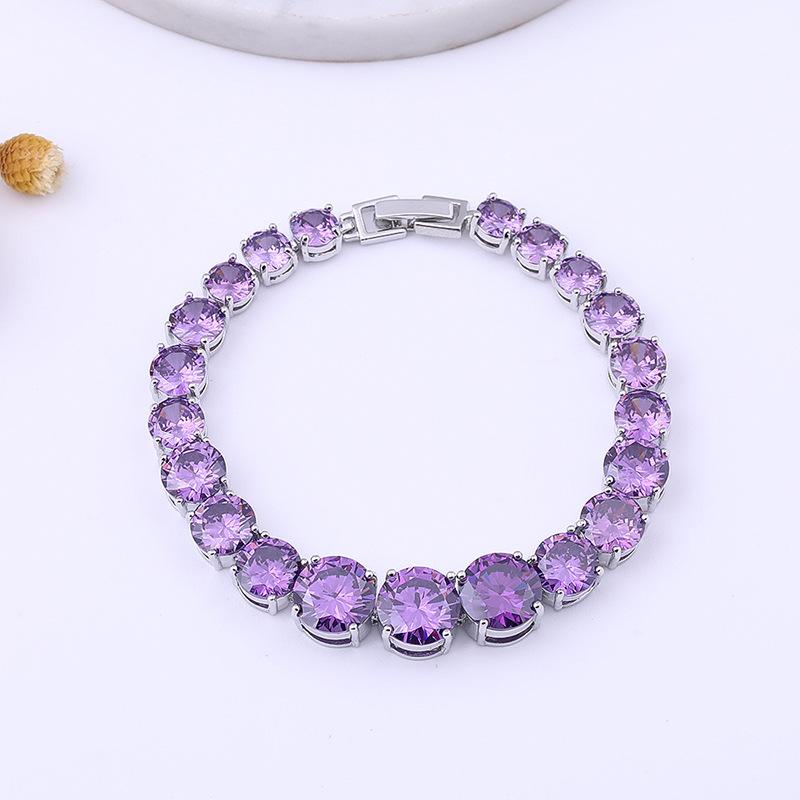 Браслет из циркония постепенного размера с медным покрытием из платины и инкрустированными драгоценными камнями, круглое цветное сокровище.