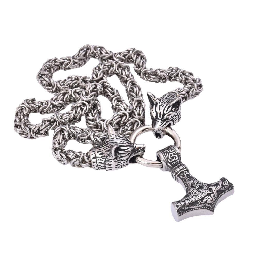 Fashionable Stainless Steel Viking Necklace Wolf Head Thor -Headed Thunderbroken Pendant Necklace Men 'S Jewelry Personality Personality