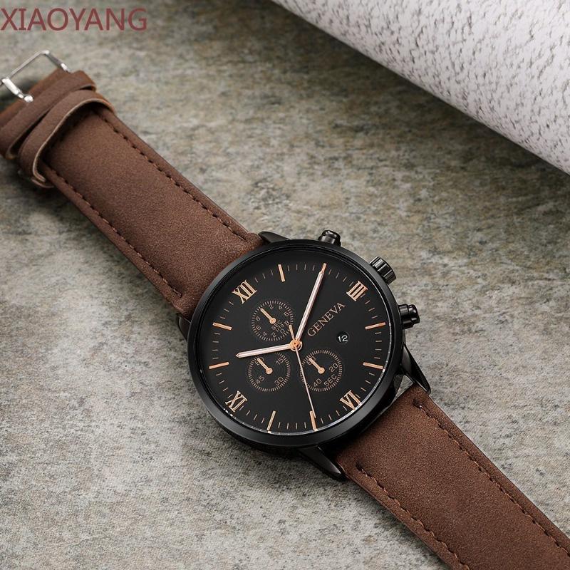 Novo Relógio casual Masculino De Quartzo Com Pulseira De Couro Mostrador