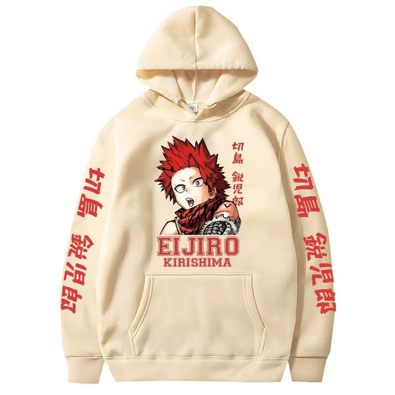 Kawaii Eijiro Kirishima My Hero Academia Мужская одежда Harajuku Толстовки Аниме Принты С капюшоном Осень Зима Уличная одежда