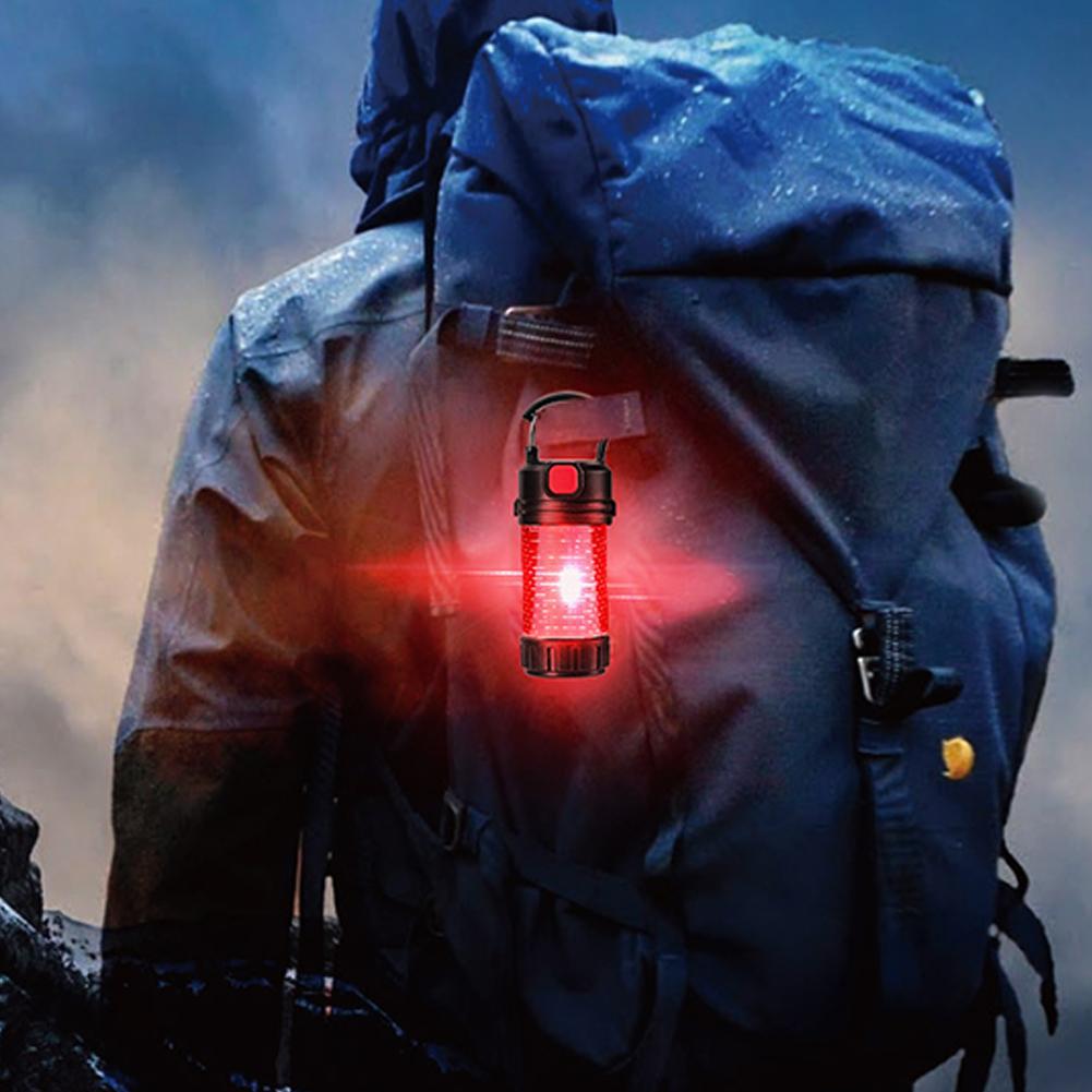 Mini LED Tent Light USB Type-C Charging 800mAh Emergency Flashlight 5 Modes Red Light Warning with Hook Outdoor Lighting