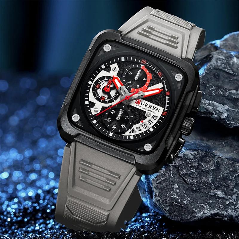 CURREN Business Quartz Watch For Men Original Chronograph Silica Gel Wristwatch Waterproof Luminous Calendar Luxury Man Watches