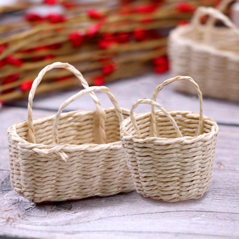 1:12 миниатюрных корзин для хранения кукольного домика с тканой рамкой, цветочная корзина, кухонный декор