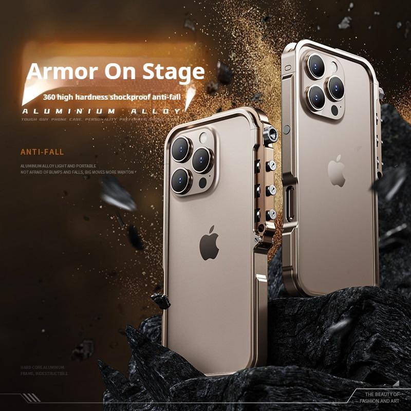 Киберпанк Панк Механический Чехол-Рамка для Телефона для iPhone 16 15 14 13 Pro Max Plus Алюминиевый Сплав Металл Ударопрочный Бампер