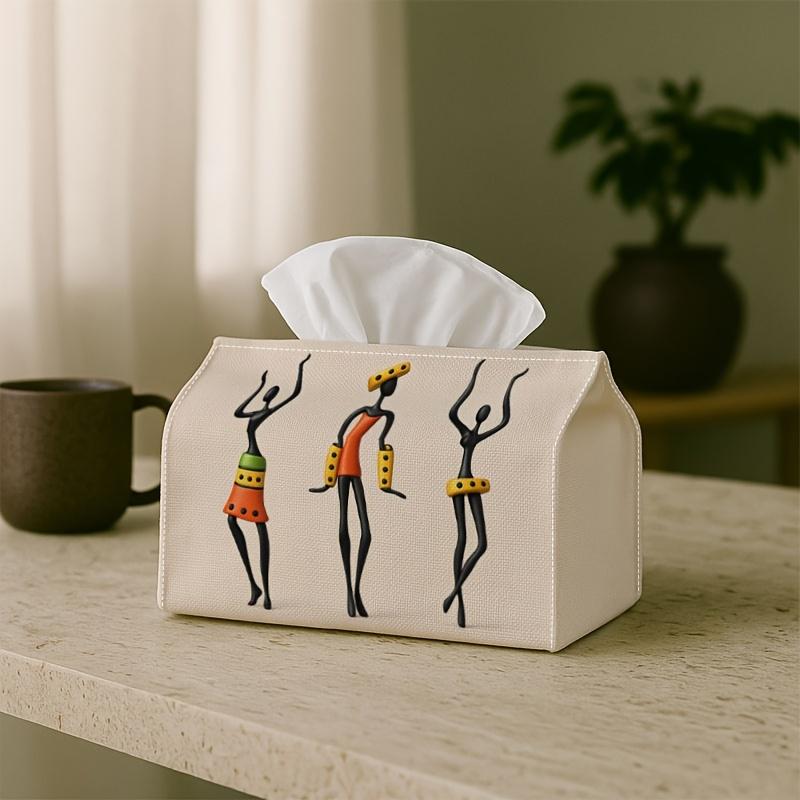 1pc African Modernist Tissue Box, Dancing Figure Graphic Creative Home Living Room Storage, -Friendly Minimalist Color Tissue Box, Napkin Dispenser