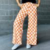 Женские брюки с высокой талией, эластичные, клетчатые, широкие, повседневные брюки свободного кроя, повседневная одежда для работы и отдыха