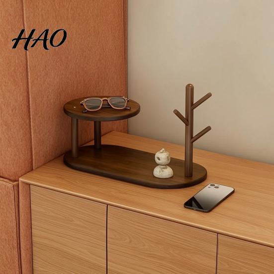 Wooden Tiered Display Stand Desk Shelf Organizer, Entryway Key Holder Stand, Rustic Organizer Storage Rack for Office Desk, Countertop