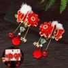 1 Pair Pearl Hanfu Red Hair Clips Flower Bow Tassel Hairpin New Year Headwear  Children