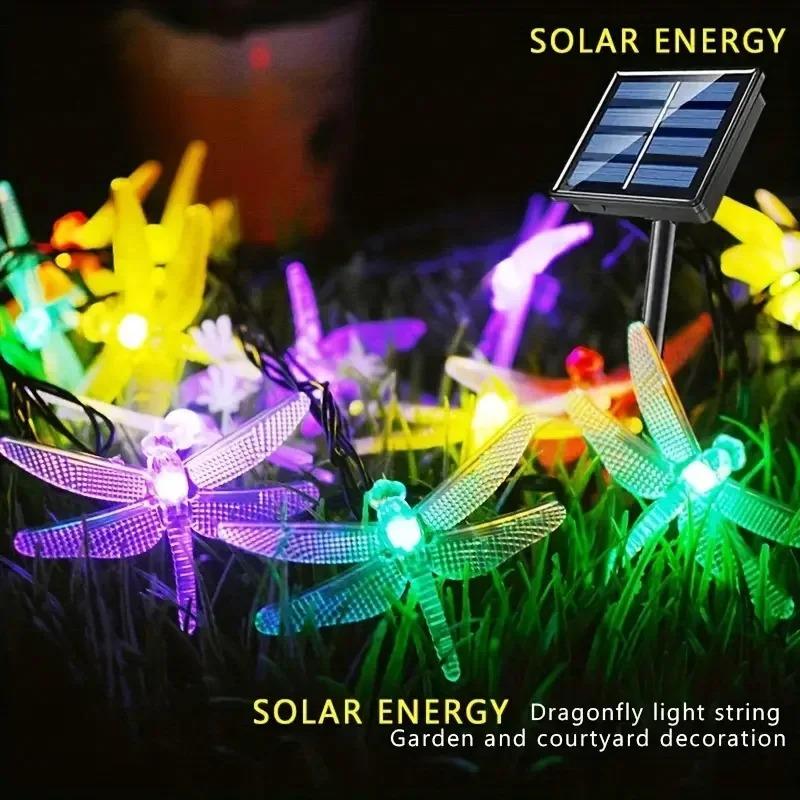 20/50LED Solar Dragonfly String Lights Decorative Outdoor Twinkle Fairy Lighting for Wedding Christmas Tree Garden Decor Garland