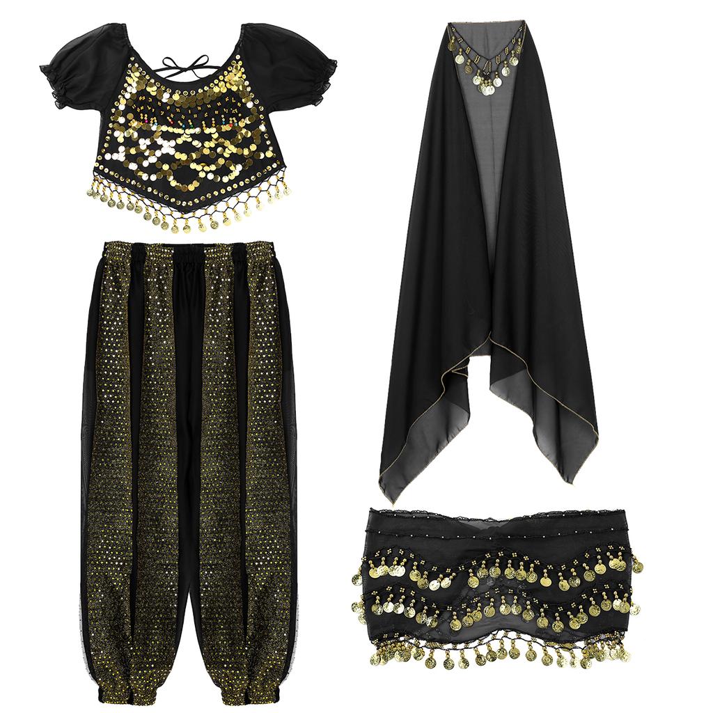 Женский карнавальный костюм на Хэллоуин, Египетский костюм для танца живота, Болливудское индийское танцевальное платье, шифоновое сари, комплект