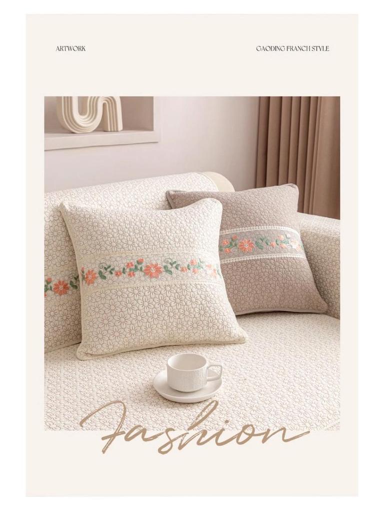 Han Подушка на диван из чистого хлопка с нескользящим покрытием, Пасторальный кремовый стиль, Универсальный чехол на сиденье для четырех сезонов