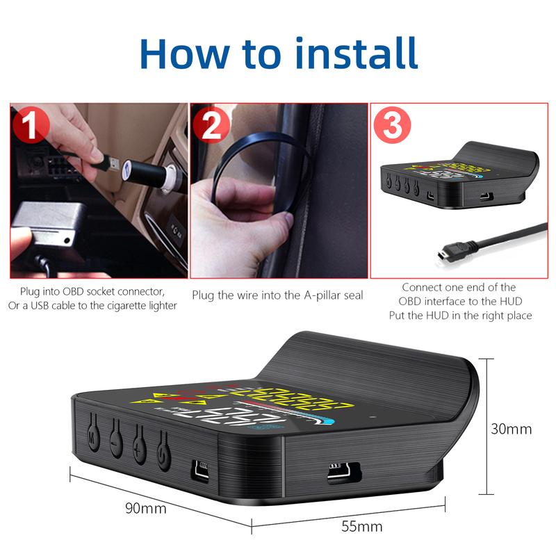 OBD2 GPS Dual System M17 HUD Head Up Display Windshield Speed Projector Security Alarm Water Temp Overspeed RPM MPH KM/H TRIP