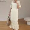 Women Casual Square Neck Summer Short Sleeve Elegant Lace Dress