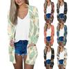 Women's Casual Fashion Feather Print Long Sleeve Mid-Length Cardigan Jacket