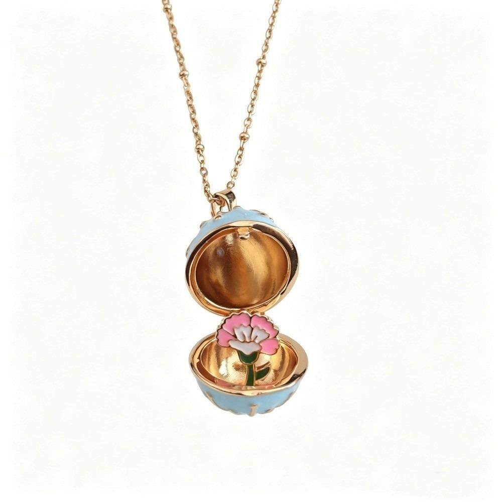 Round Egg-shaped Box Openable Flower Necklace Copper Pendant Jewelry Accessories Anniversary