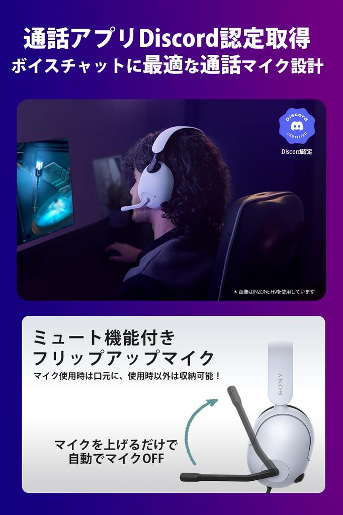 Sony Игровая гарнитура INZONE H3 Проводная 3D-звук Низкая задержка Меньше утомляет даже после длительного использования В комплекте с подвесным микрофоном Можно использовать переключатель PS5