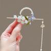 Elegant Hanfu Hairpin Vintage Long Tassels Floral Hair Accessory Flower Design Alloy Material Pearls Hair Sticks Daily Use