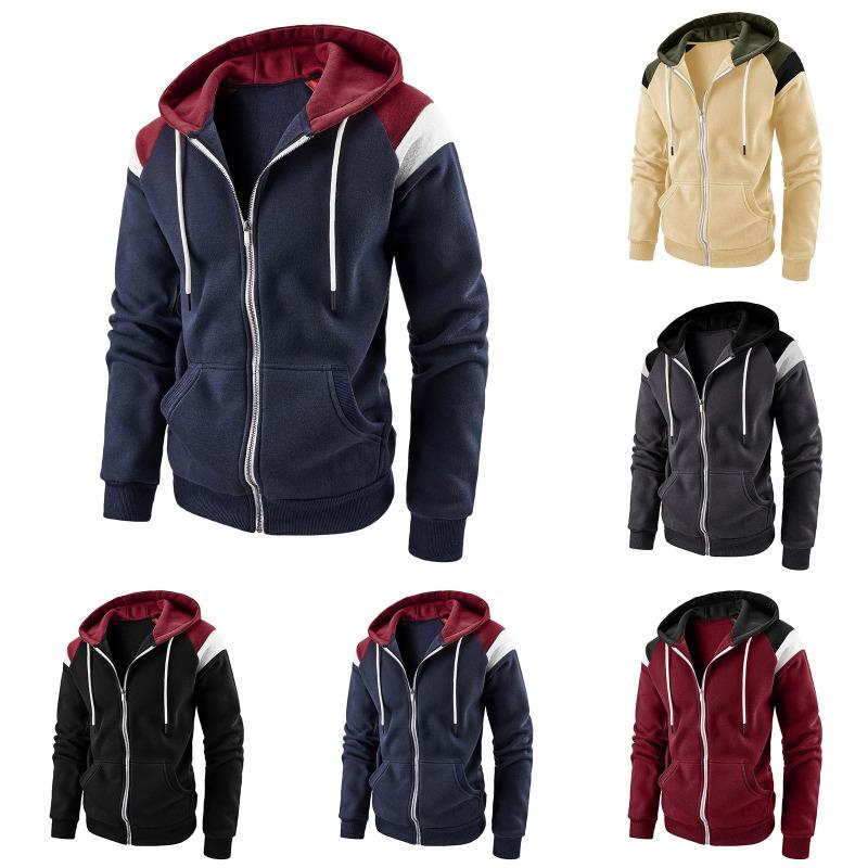 Men S Color Block Hooded Zip Up Sweatshirt Casual Long Sleeve