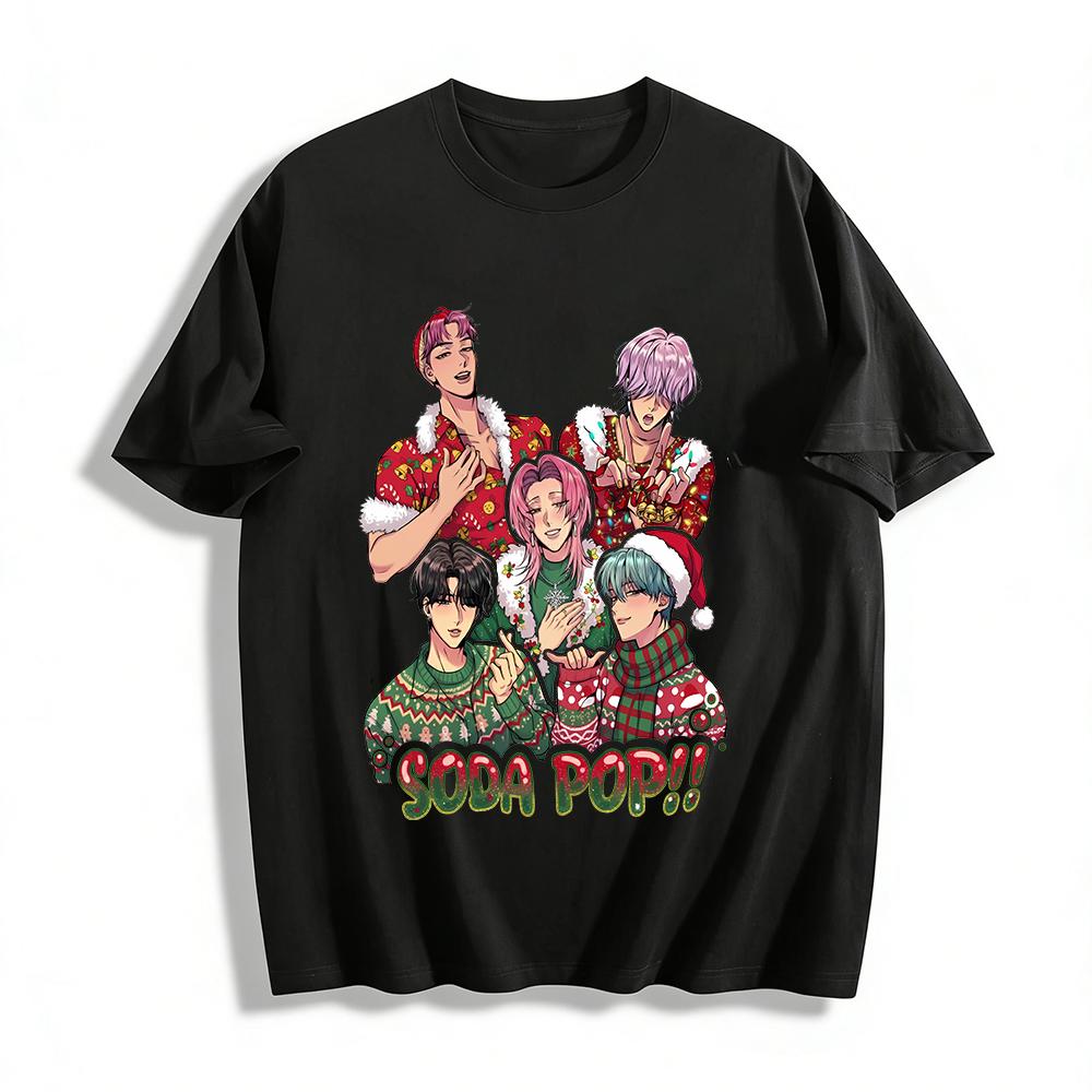 Рождественская лимитированная футболка с принтом группы SODA POP, модная праздничная атмосфера, свободная повседневная футболка с круглым вырезом, футболка из чистого хлопка