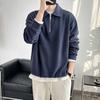Men Fall Spring Top Half Zipper Turn-down Collar Corduroy Loose Vertical Striped Solid Color Long Sleeves Pullover Office Shirt for Commuting School