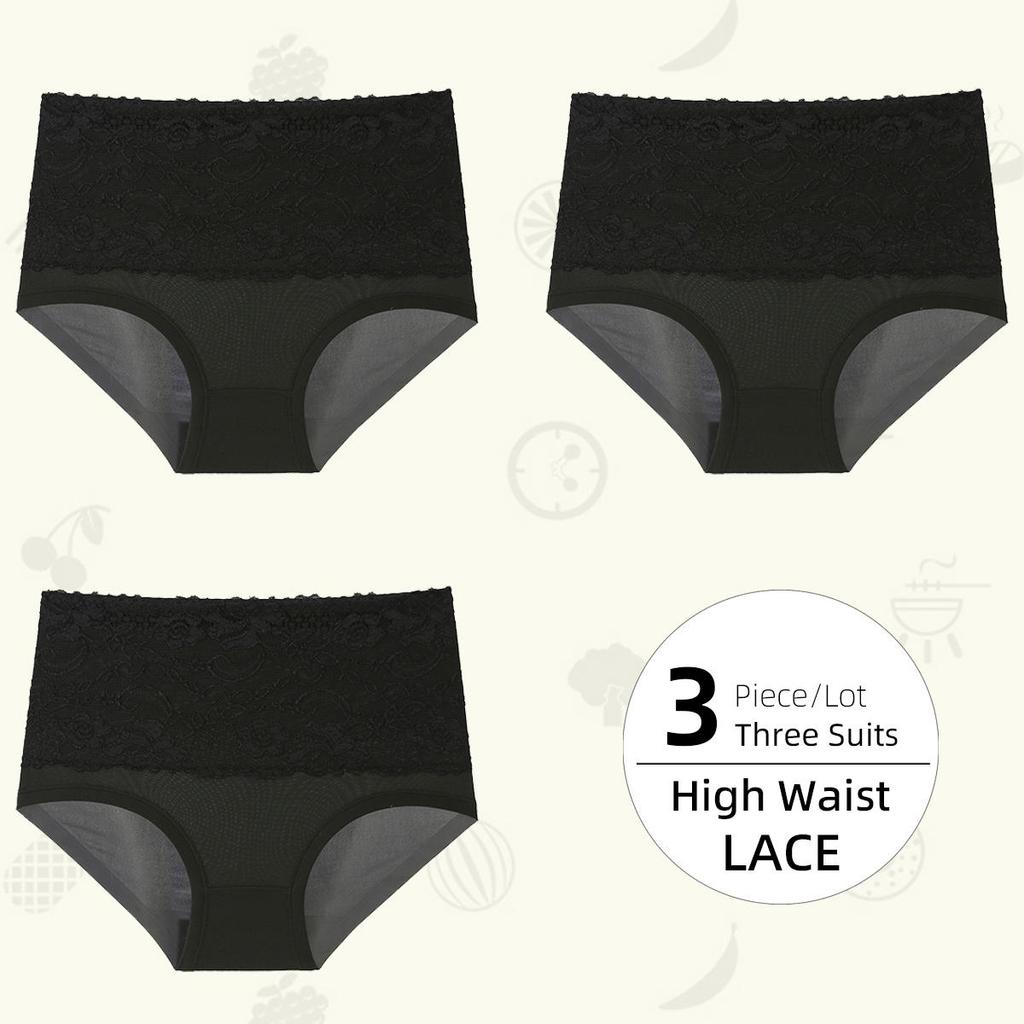 High Waist Women's Panties Lace Women's Large Size Panties Solid Color High-waisted Triangle Pants Underwear Briefs