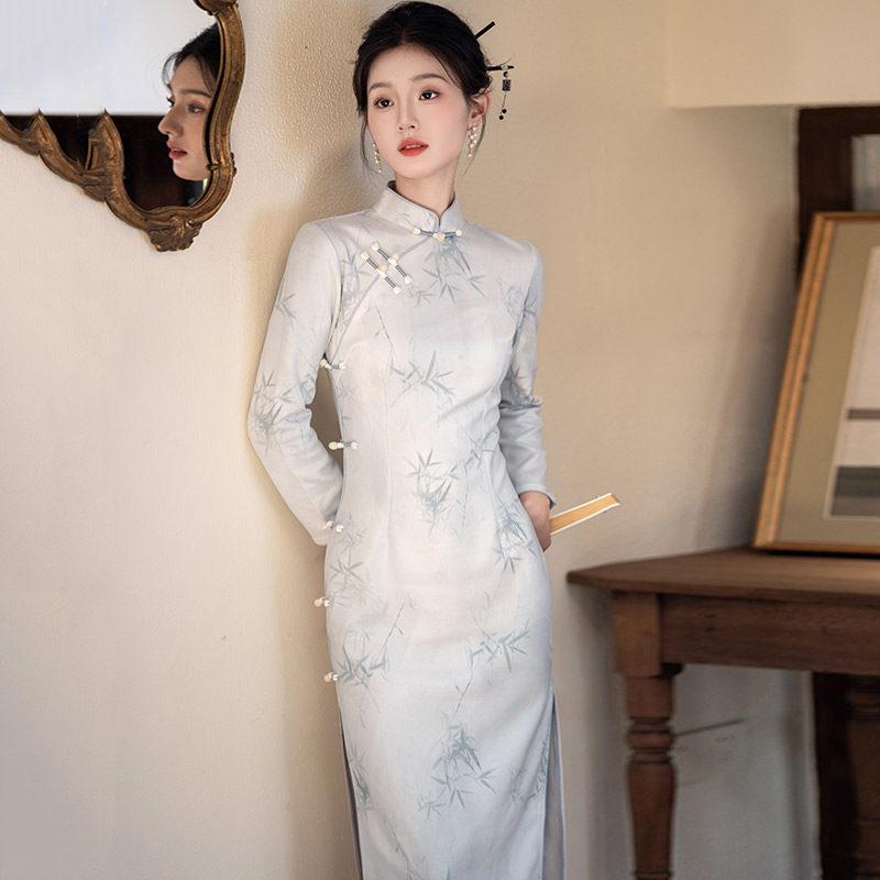 national style new Chinese long-sleeved cheongsam improved young women's high-end sense retro slim spring and autumn clothing