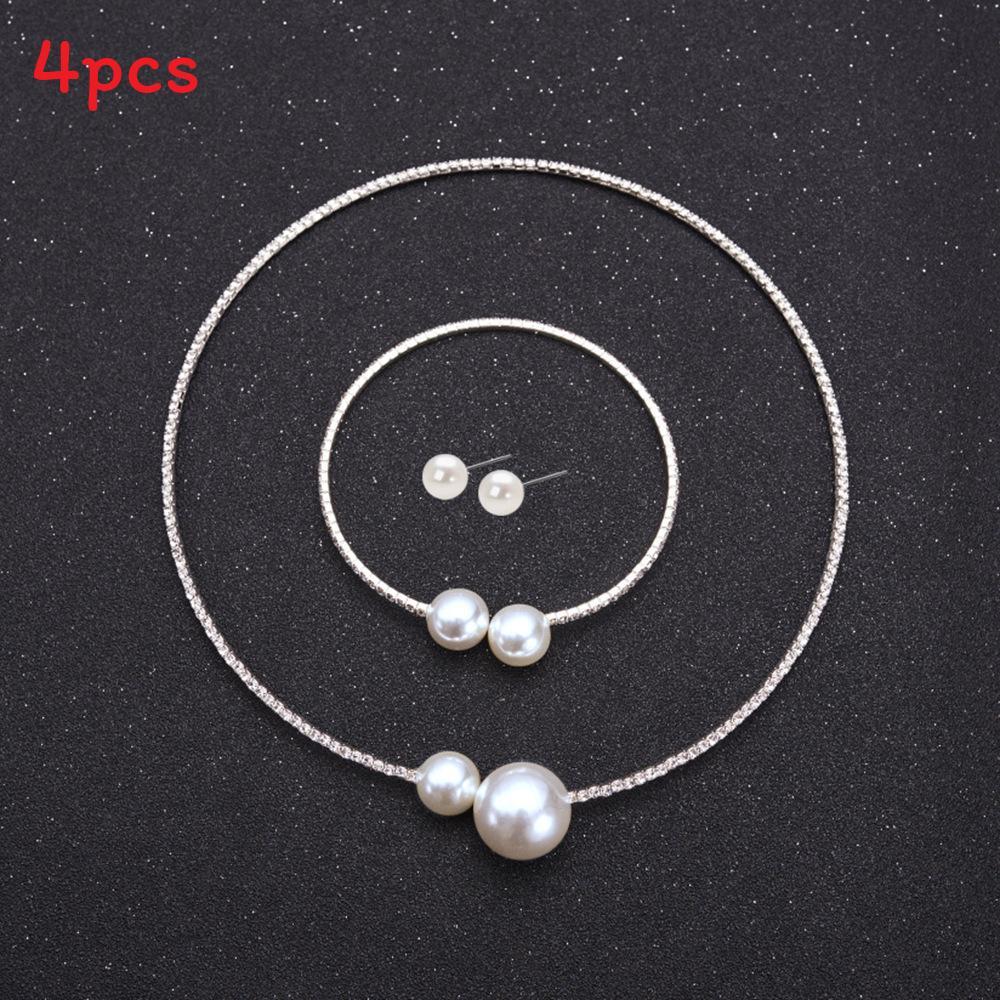 Artificial Pearl Jewelry Set With Diamondaccented Necklace Earrings And Bracelet For Women