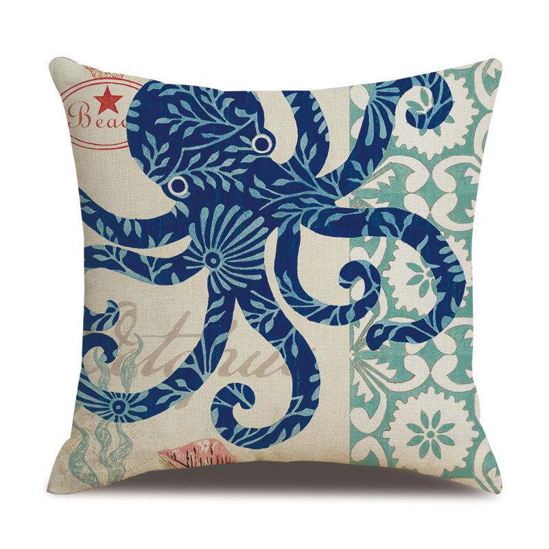 Linen Pillowcase Hand-painted Marine Cotton Linen Coral Seahorse Starfish Octopus Home Soft Furnishing Cushion Cover