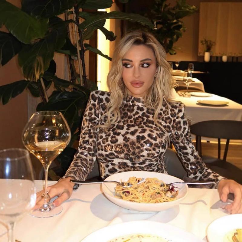 Женское платье с длинными рукавами и сексуальным вырезом на спине с леопардовым принтом Spice Split