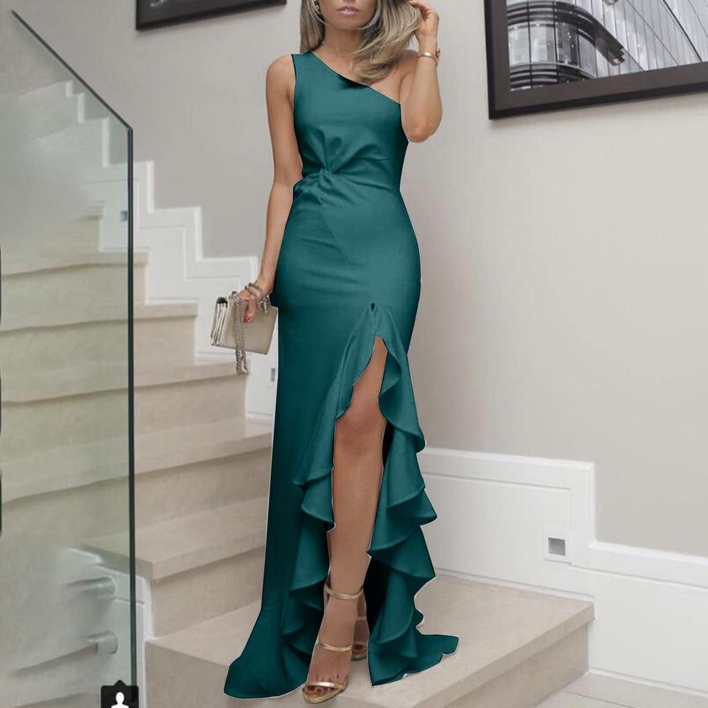 Женское вечернее платье на одно плечо с застежкой-молнией и рюшами и рюшамиУзкие платья макси