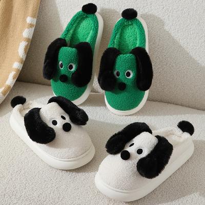 Мультяшные хлопковые тапочки с щенком, толстой подошвой, нескользящие, осенне-зимние, для общежития, домашние плюшевые тапочки для женщин