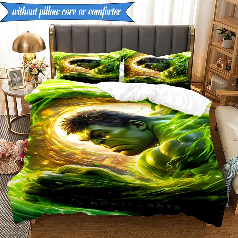 3PCS Green Hero Printed Bedding Set For Bedroom dormitory, Includes 1 Duvet Cover & 2 Pillowcases for All Seasons Home Decor Fan gifts