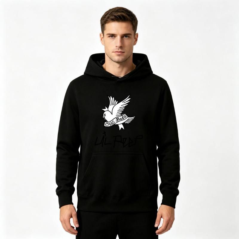 Men's Lil Peep Cry Baby Flying Dove Graphic Printed Hoodie Casual Street Style Long Sleeve Pullover Hooded Sweatshirt for Men Daily Wear