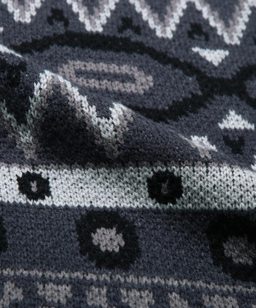 TRILLION Винтажный жаккардовый джемпер Fair Isle с круглым вырезом_Темно-синий