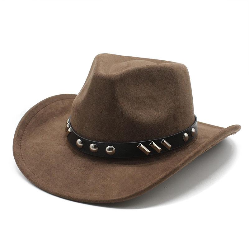 Ethnic Style Western Cowboy Top Hat Suede Men'S And Women'S Felt Hat Rivet Roll Edge Jazz Hat