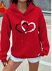 Women's Heart Print Hooded Sweatshirt with Pockets - Comfortable Long Sleeve Casual Wear