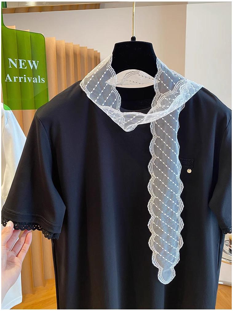 Женская футболка с коротким рукавом и кружевной лентой в корейском стиле - летняя мода 2025 года